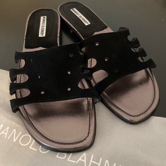 Manolo Blahnik Black Suede Sandals